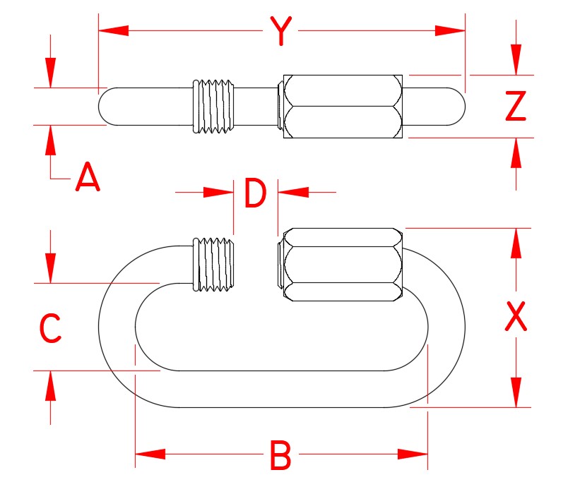 Stainless Steel Quick Link, S0160-0003, S0160-0004, S0160-0005, S0160-0006, S0160-0007, S0160-0008, S0160-0009, S0160-0010, S0160-0012, S0160-0014, S0160-0016, S0160-0018, Line Drawing